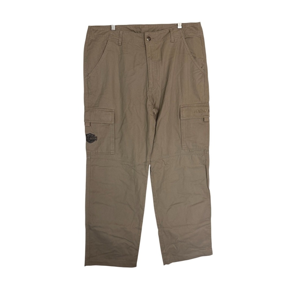 Harley-Davidson Cargo Pants Mens 36x31 Tan Embroidered Logo Biker Utility Pants